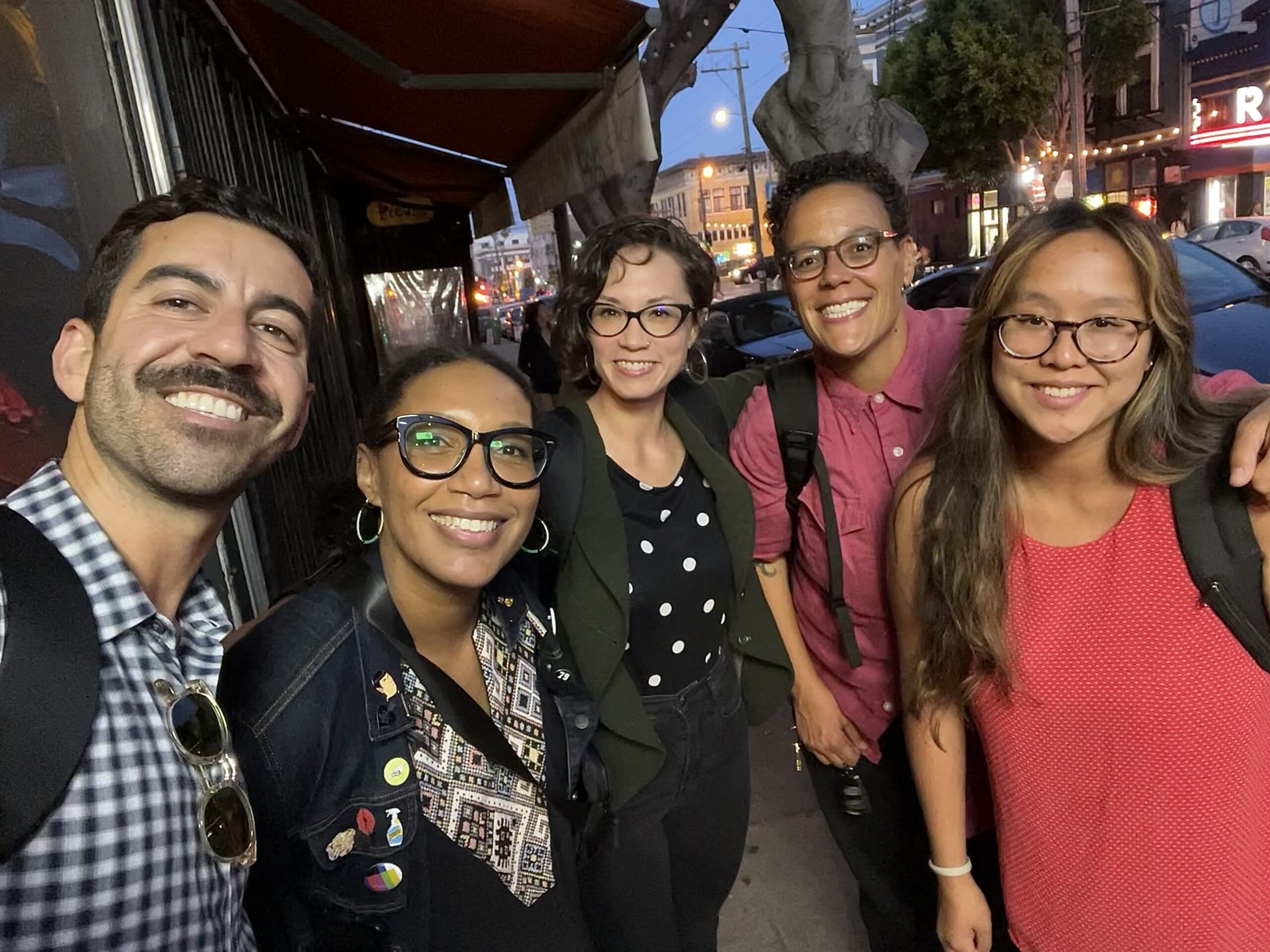 Group selfie of Arya Marvazy, Christina Jefferson, Valerie Feldman, Ilana Kaufman, and Gabi Kuhn